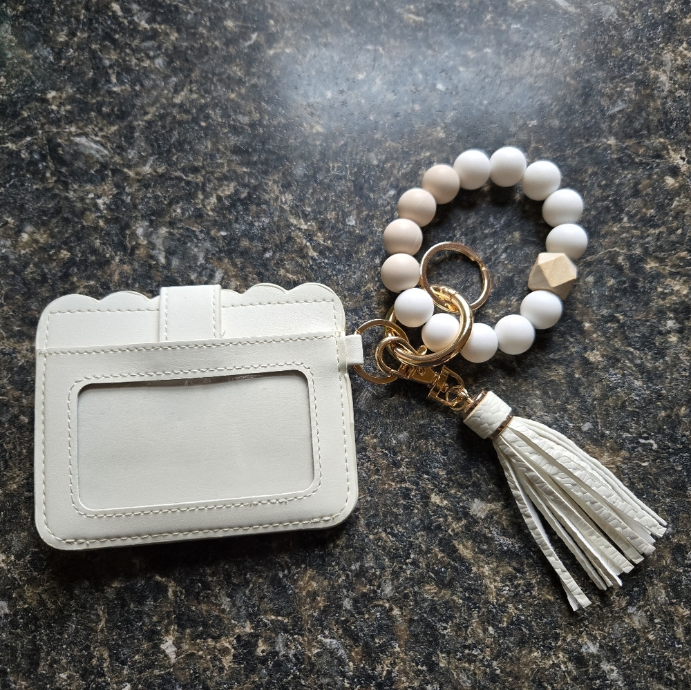 SHEIN White and Gold Key Card Holder